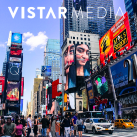 vistar media logo on image of time square with many out-of-home advertisement